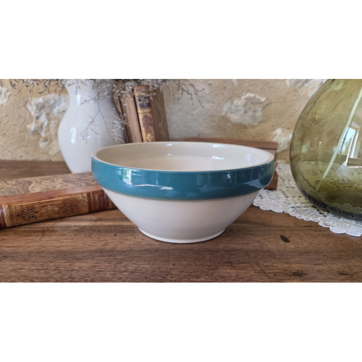 Saladier en grès à bord turquoise