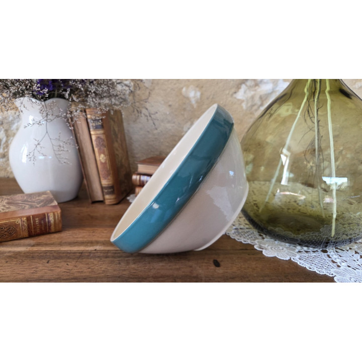 Saladier en grès à bord turquoise