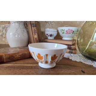 Bol à pied Digoin à motifs tulipe orange.