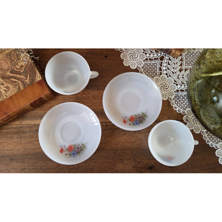 Duo de tasses Arcopal motif liseron.